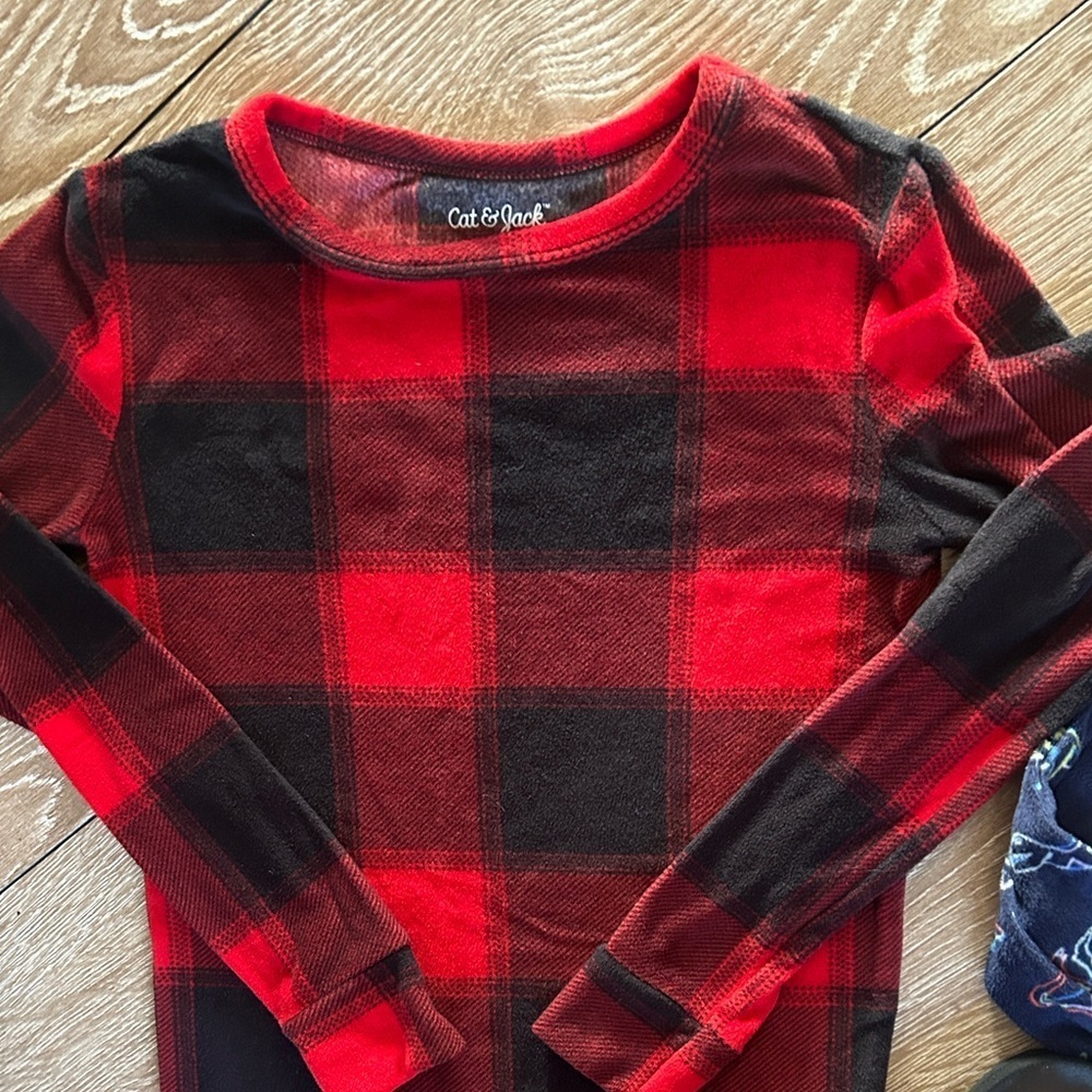 Bundle .. Cat & Jack Red and Black Plaid Pajama Top - Picture 3 of 10